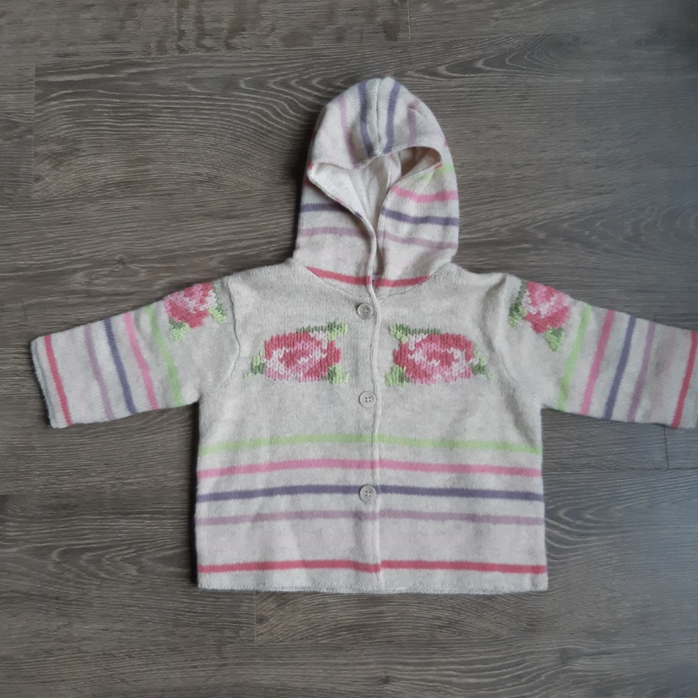 Baby GAP girl's Floral lambswool cardigan sweater lined in cotton 6-12 months